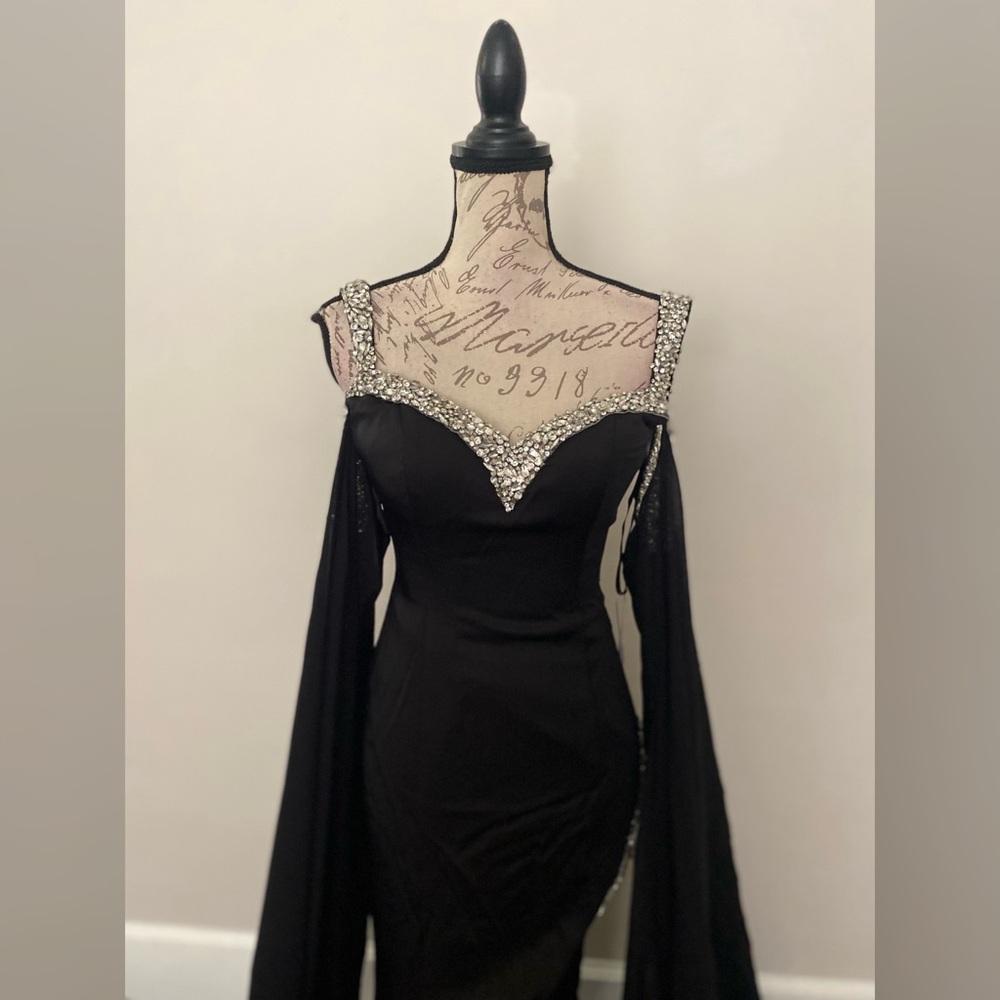 NWT black pageant evening gown, prom dress or black wedding dress